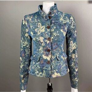 Edun jacket size small blue floral button up long sleeve